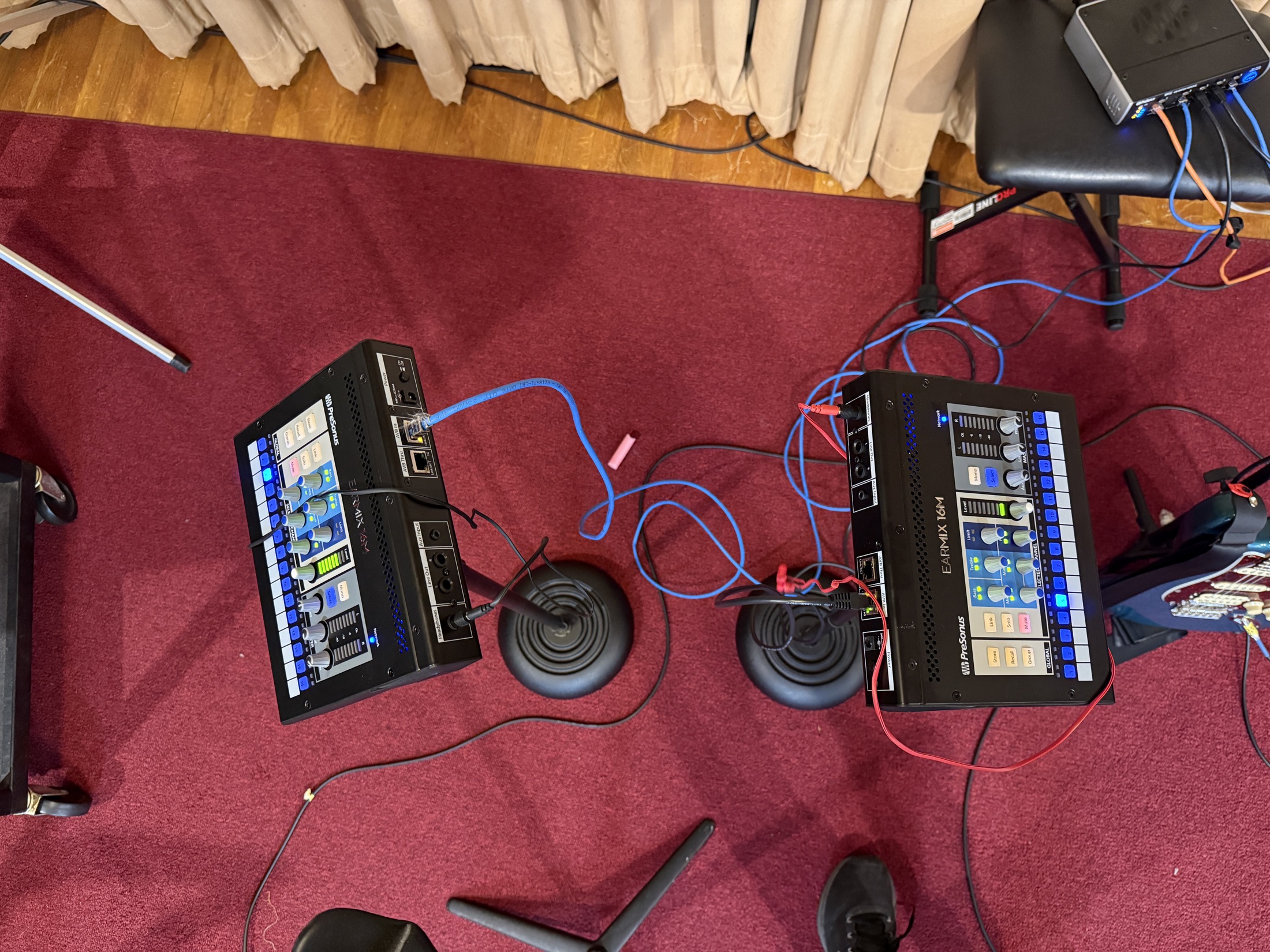 PreSonus EarMix monitor and mixer display in a church stage setup