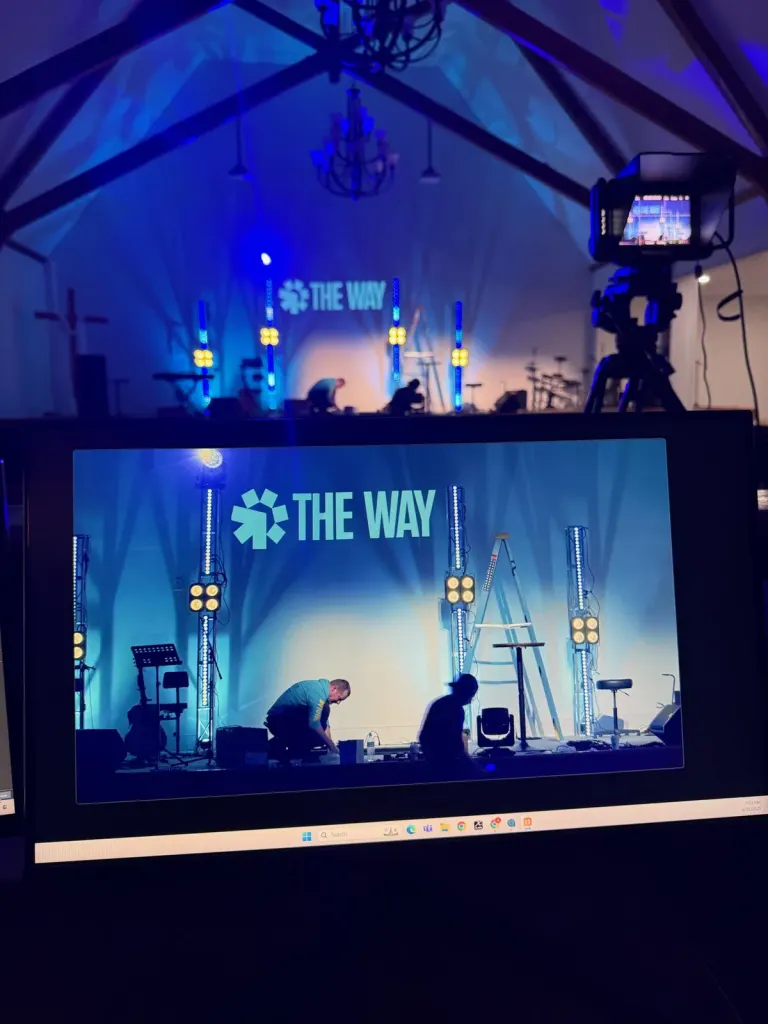 ProPresenter screen and service support setup used in a church streaming and production workflow